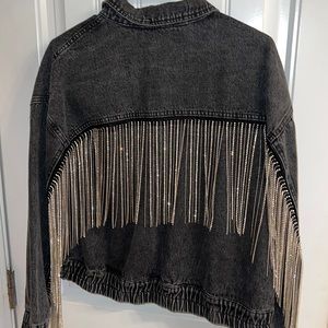 like new- pants store rhinestone fringe blue jean jacket